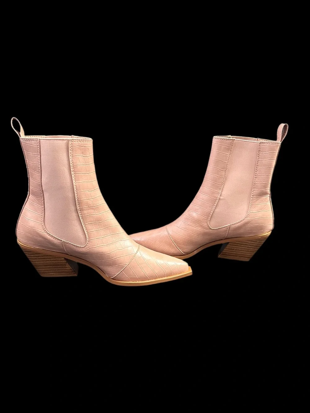 Bilini Croc-Embossed Western Ankle Boots – Size 10 Nude/Blush